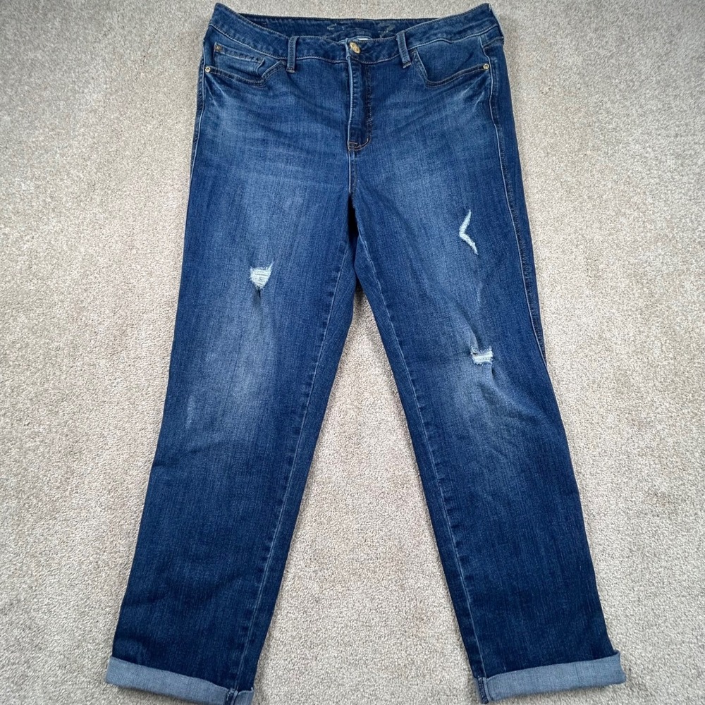 Seven7 Weekend Easy Fit Boyfriend Jeans Blue Distressed Rolled Cuff Size 10